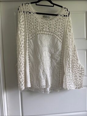 World Market Cream Crochet Overlay Blouse